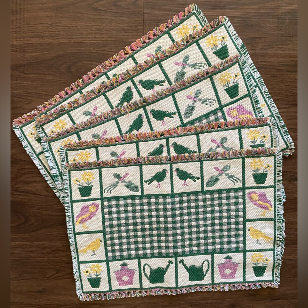 Colorful Vintage Woven Garden Spring Themed Placemats Table Setting Set of 5